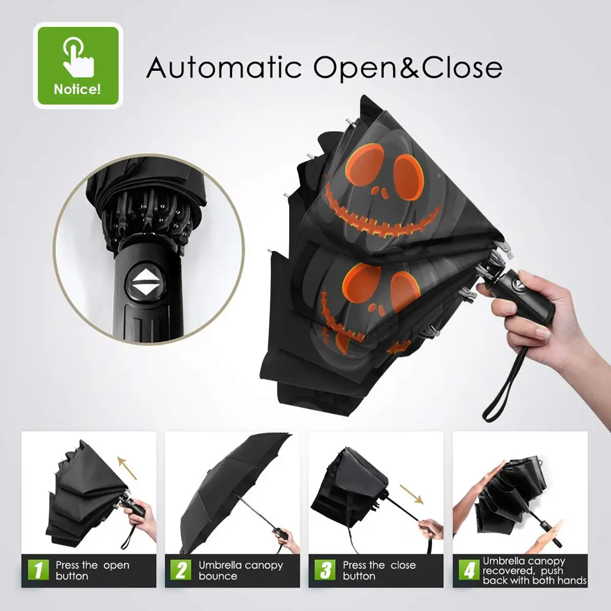 Online Ombrello Automatico Pieghevole Resistente Al Vento Ombrello Automatico Da Donna Con Zucca Di Halloween Ombrello Antivento Pioggia Per Uomo Ombrellone