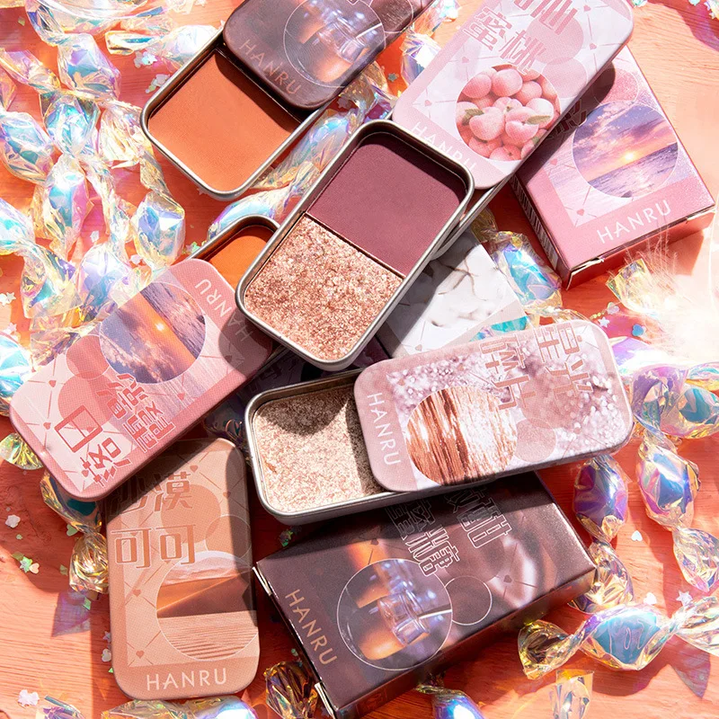 Палетка теней для век ярких цветов 2 цвета водостойкие с жемчужным блеском |