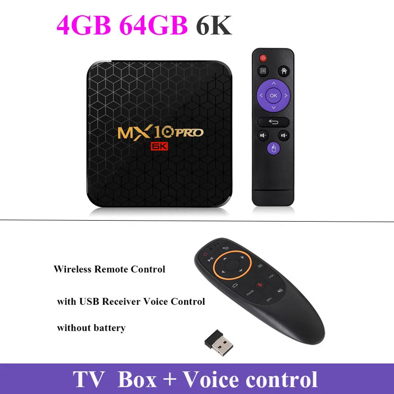 Smart tv box MX10 PRO Android 9,0 Allwinner H6 UHD 4K Media Player 6K Изображение декодирования 4 Гб оперативной памяти, 32/64GB 2,4G WiFi ТВ приставка android smart - Цвет: 64G BOX voice contro