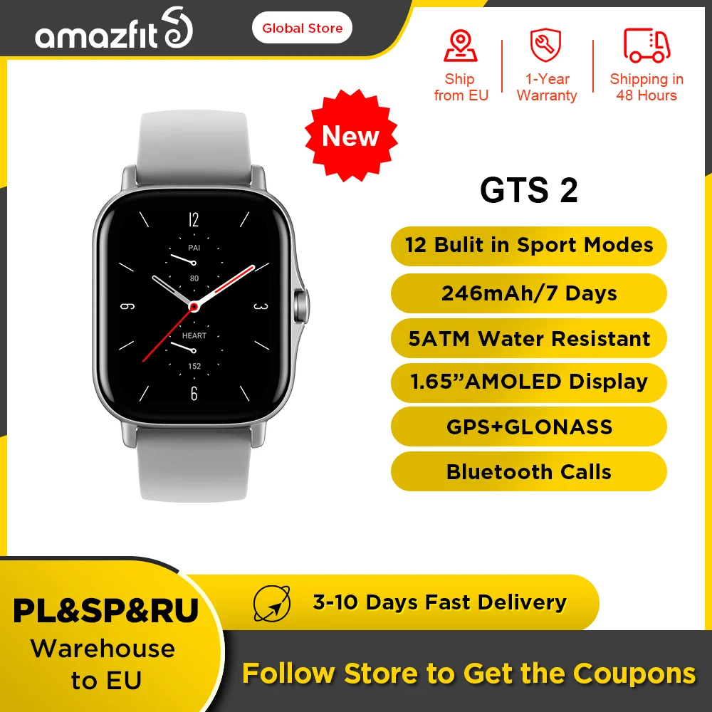 Смарт-часы Amazfit GTS 2 водонепроницаемые с поддержкой Wi-Fi и GPS | Электроника