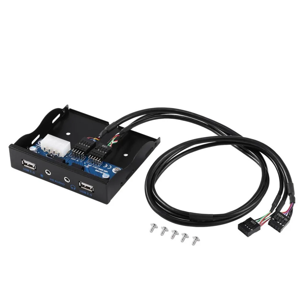 

3.5 inch 9Pin to 2 USB 2.0 Port HUB Splitter Floppy Bay HD Audio 3.5mm Earphone Jack Expansion Front Panel Rack for Computer PC