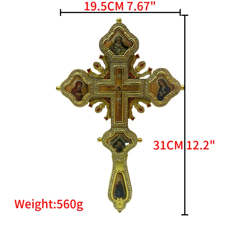 

Alloy Gold Plated Crystal For Church Prayer Pectoral with Gift Box Orthodox Religious Ceremony Hand Hold Cross Blessing Cross