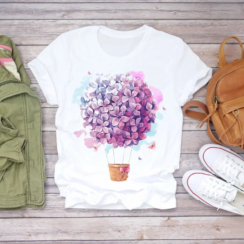 

Women 2021 Summer Short Sleeve Floral Flower Fashion Lady T-shirts Top T Shirt Ladies Womens Graphic Female Tee T-Shirt