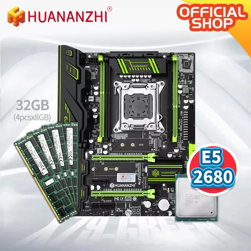 Материнская плата HUANANZHI X79 GREEN с процессором Intel XEON E5 2680 4*8G DDR3 RECC memory combo kit ATX SATA USB3.0