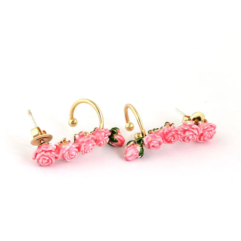 

European and American Fashion Personality Trend Rose Garden Series Pink Rose Bud Stud Earrings Female 925 Silver Needle Earrings