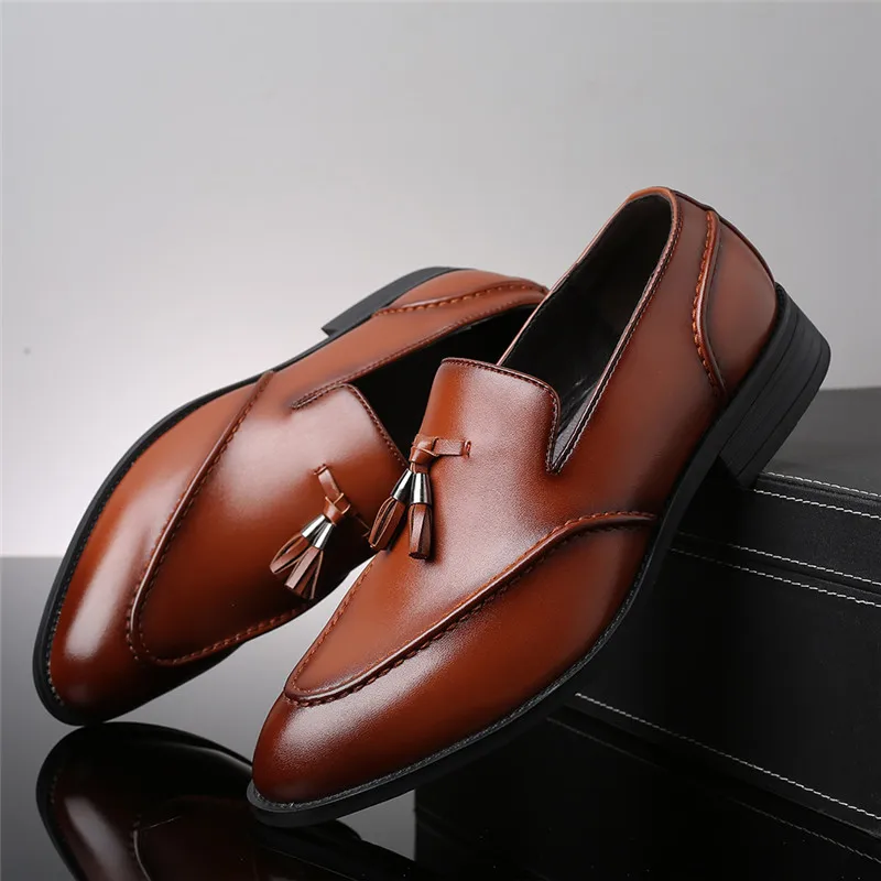 

Туфли мужские деловые с бахромой, винтажные лоферы, без застежки, Дизайнерская кожаная обувь для свадьбы