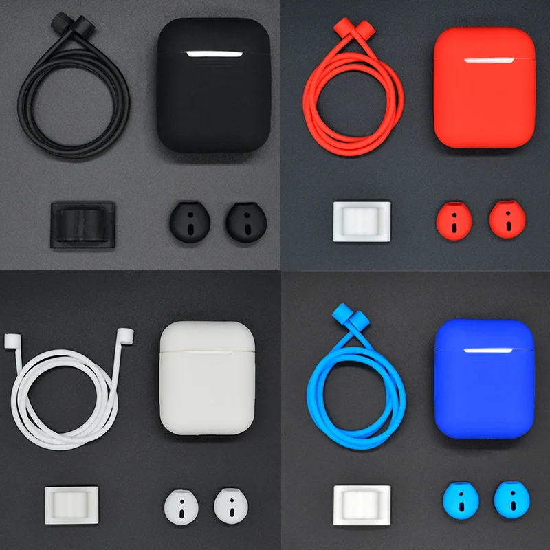 

Набор силиконовых чехлов 4 в 1 для Airpods 1 2, Защитные Чехлы, чехол для часов, ремешок-держатель для Apple AirPods 1 2