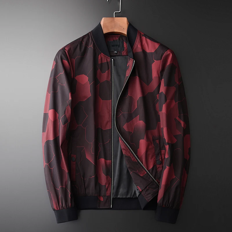 

Мужские куртки с воротником-стойкой, роскошные мужские куртки с 3d темным зернистым принтом, приталенные мужские пальто, весна-осень