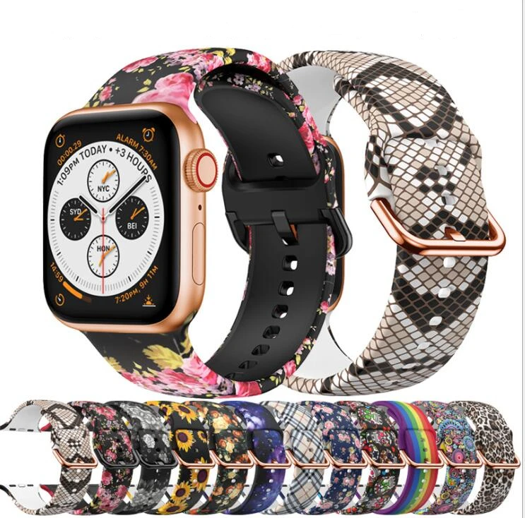 

Ремешок силиконовый с цветочным принтом для Apple Watch, 38/40/42/44 мм