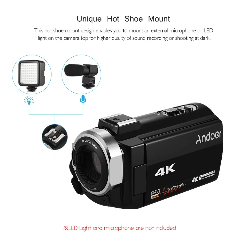 Портативная Цифровая видеокамера Andoer 4K HD DV 16X цифровой зум 3-дюймовый сенсорный