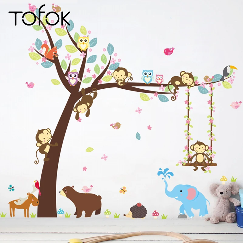 Tofok восхождение Обезьяна Дерево животного Сова DIY настенные наклейки детские