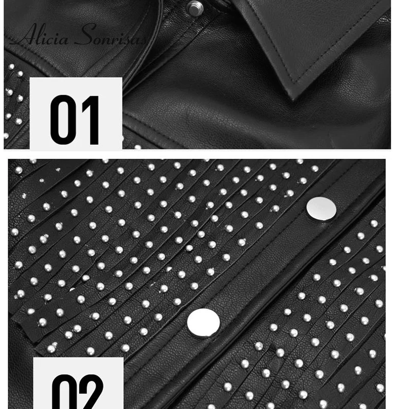 

HONGRU2020 Autumn Winter Short Soft Leather Jacket Women's Rivet Tassel PU Leather Motorcycle Fringed Moto Faux Leather Overcoat