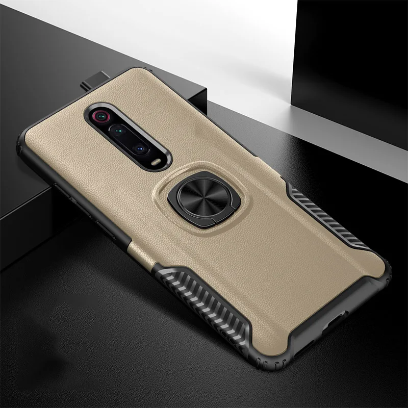 Золотой Кожаный защитный чехол с текстурой для Oppo Realme Q 5 3 Pro Чехол F11 Pro R17 Pro V17 подставка с магнитным кольцом противоударный чехол из термополиуретана и силикона - Цвет: Золотой