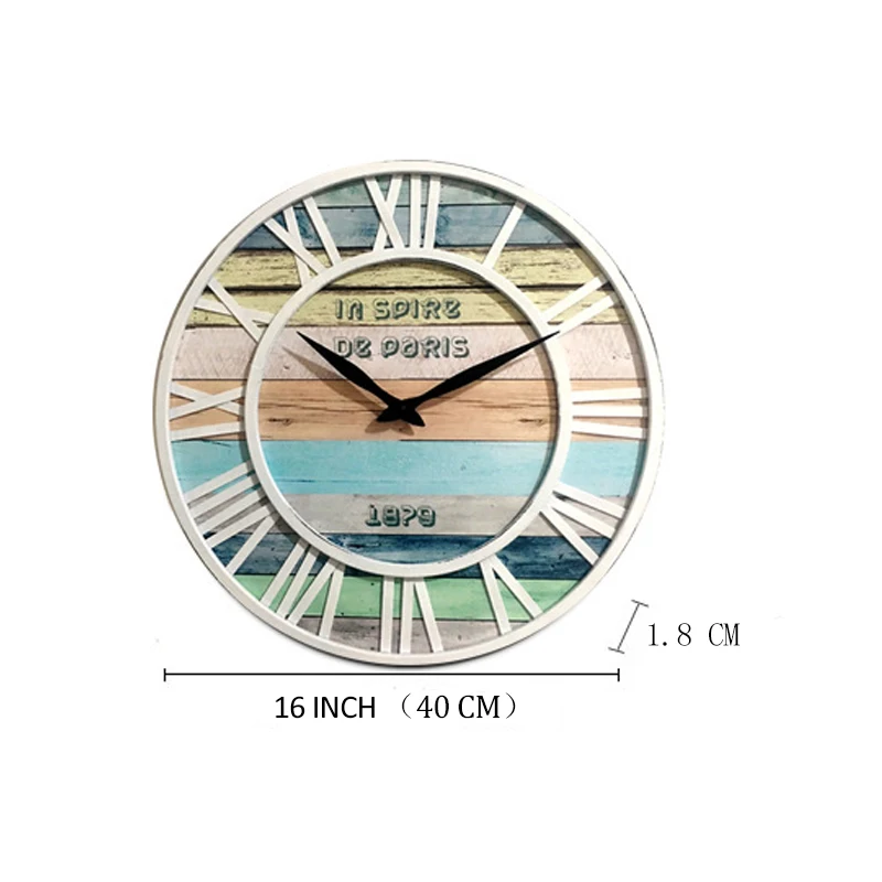 

Coastal Wall Clock Metal Solid Wood Noiseless Weathered Beach Blue Wall Clock European Style Retro Wall Clock Living Room