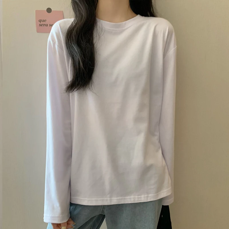 

Женская футболка с длинным рукавом, белая или черная Повседневная Свободная футболка с длинным рукавом, одежда для весны и осени и зимы