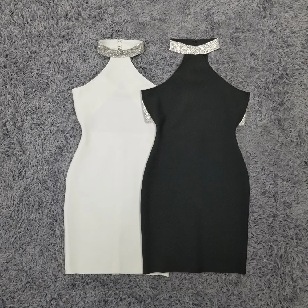 

2021 New Fashion Women Designer Black White Sleeveless Mini Bodycon Bandage Backless Elegant Party Dress
