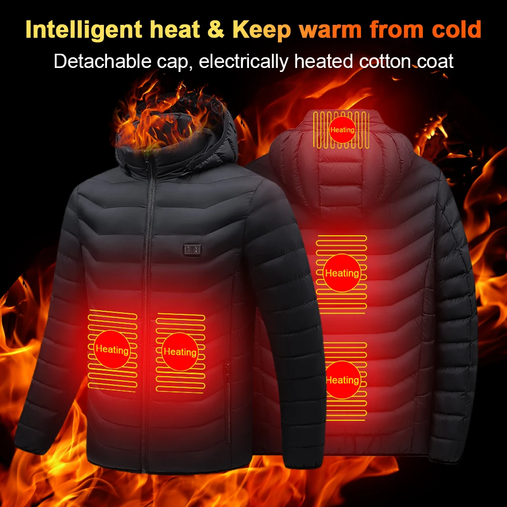 

Winter Men's Heated Jacket USB Detachable Hooded Heating Coat Electric Smart Thermal Warm Clothing For Ski Hunting 열선조끼