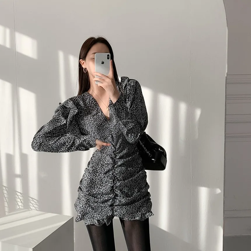 Корейский стиль Шикарный красивый рутая девочка модный Винтаж Леопардовый принт