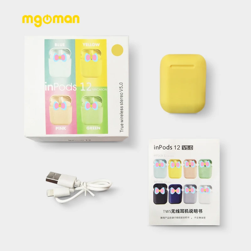 Mgoman Новое поступление Macaron Inpods12 TWS беспроводные наушники для быстрой зарядки с коробкой наушники Bluetooth 5,0 гарнитура PK i17s - Цвет: Yellow with box