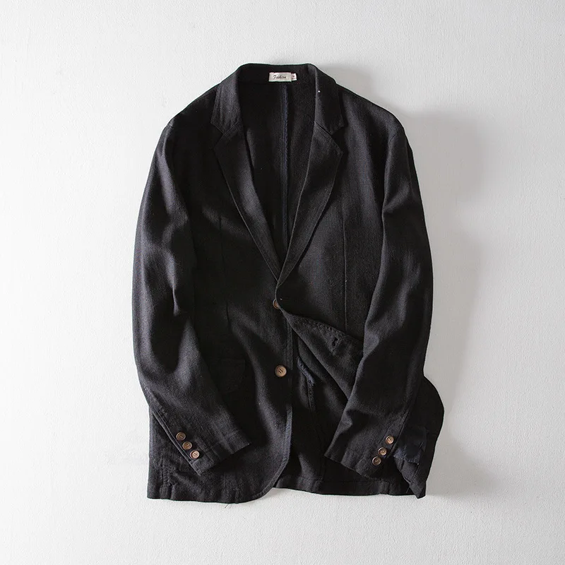 Мужской Повседневный хлопковый льняной Блейзер Мужская однотонная куртка