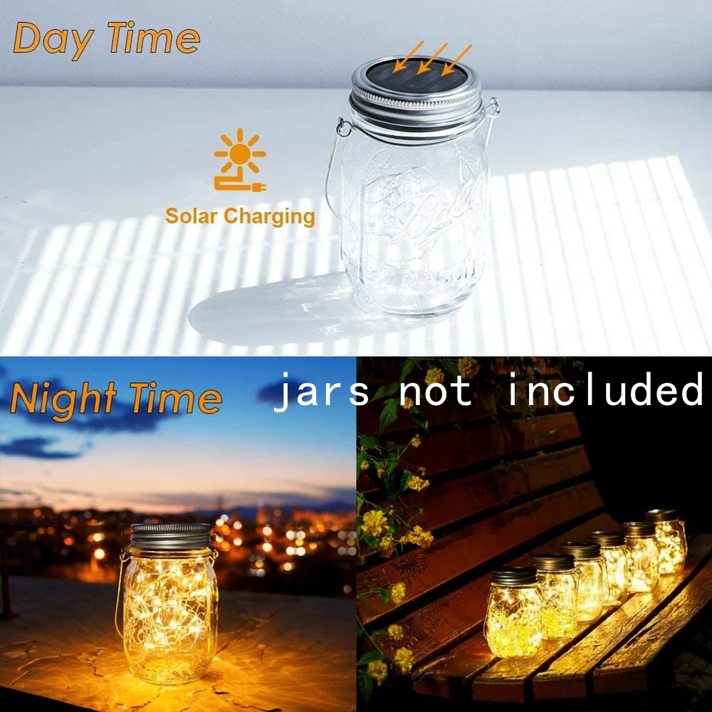Mason Jar Lights 2M 20 LED Solar Colorful Fairy String Lids Insert for Patio Yard Garden Party Wedding Christmas 3Pcs/lot | Лампы и
