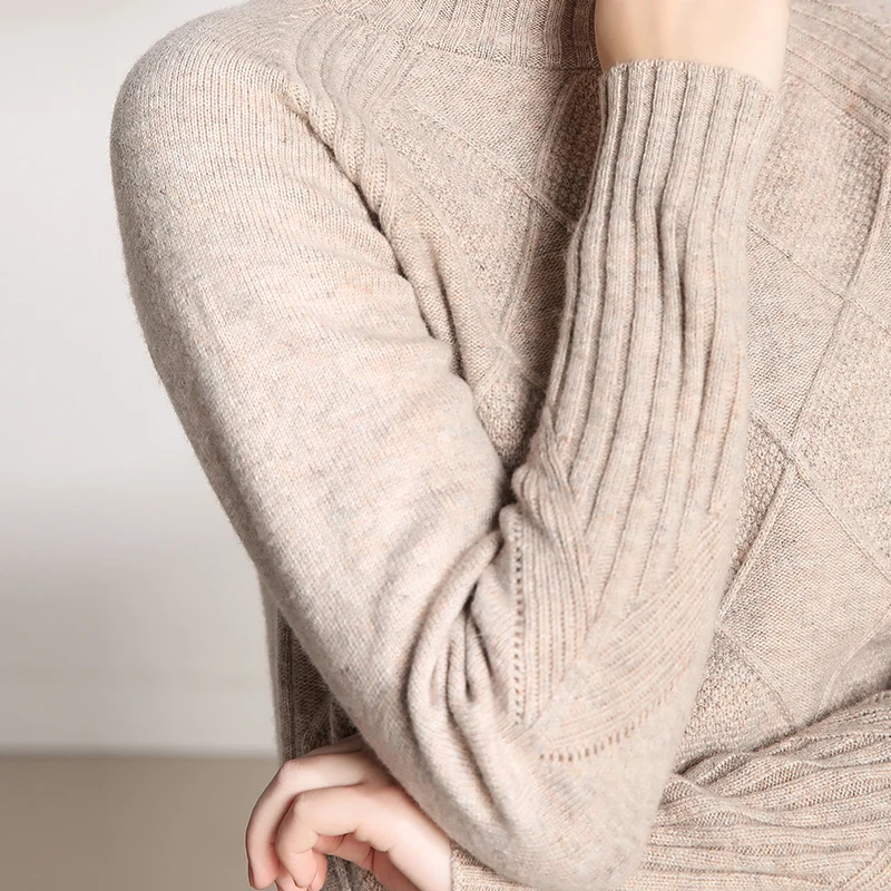 

Pure woolen sweater women's Jacquard sweater thick base shirt autumn winter turtleneck sweater short pullover autumn