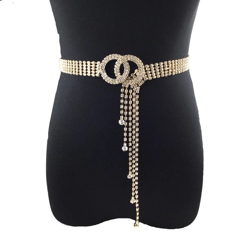 

Women's fashion luxury rhinestone belt Crystal rhinestone waist chain Gold and silver bride wedding glittering waist chain belt