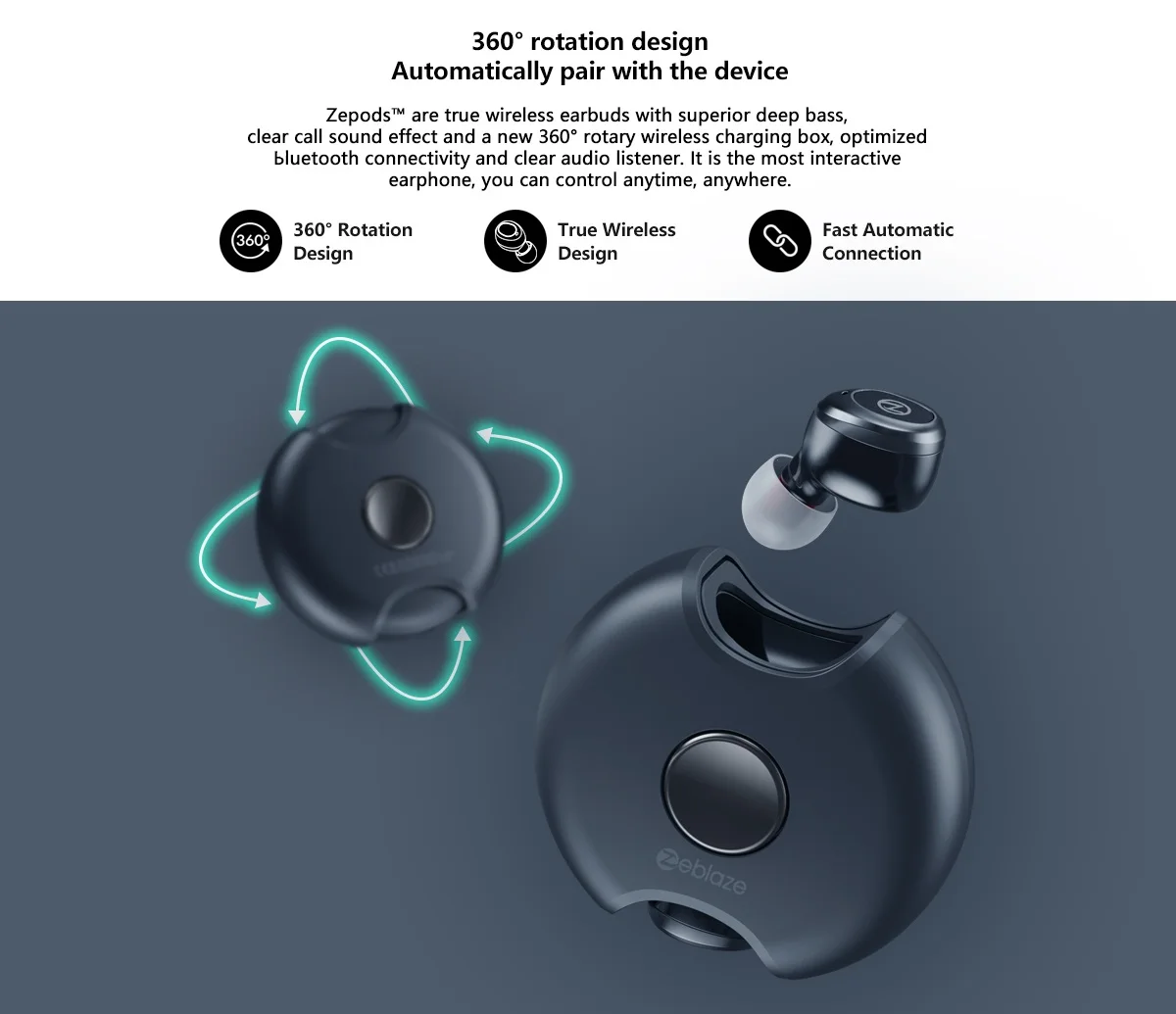 Zeblaze Zepods, беспроводные наушники, bluetooth 5,0, глубокий бас, стерео, Earbus, вращение на 360, тип-c, зарядка, шумоподавление с микрофоном