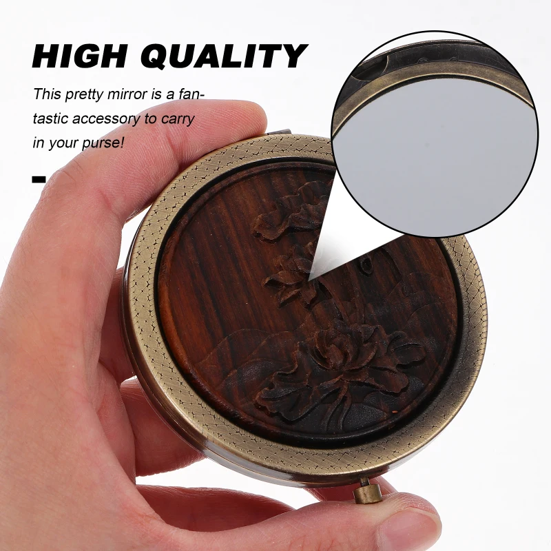 Косметическое зеркало с деревянной резьбой портативное косметическое
