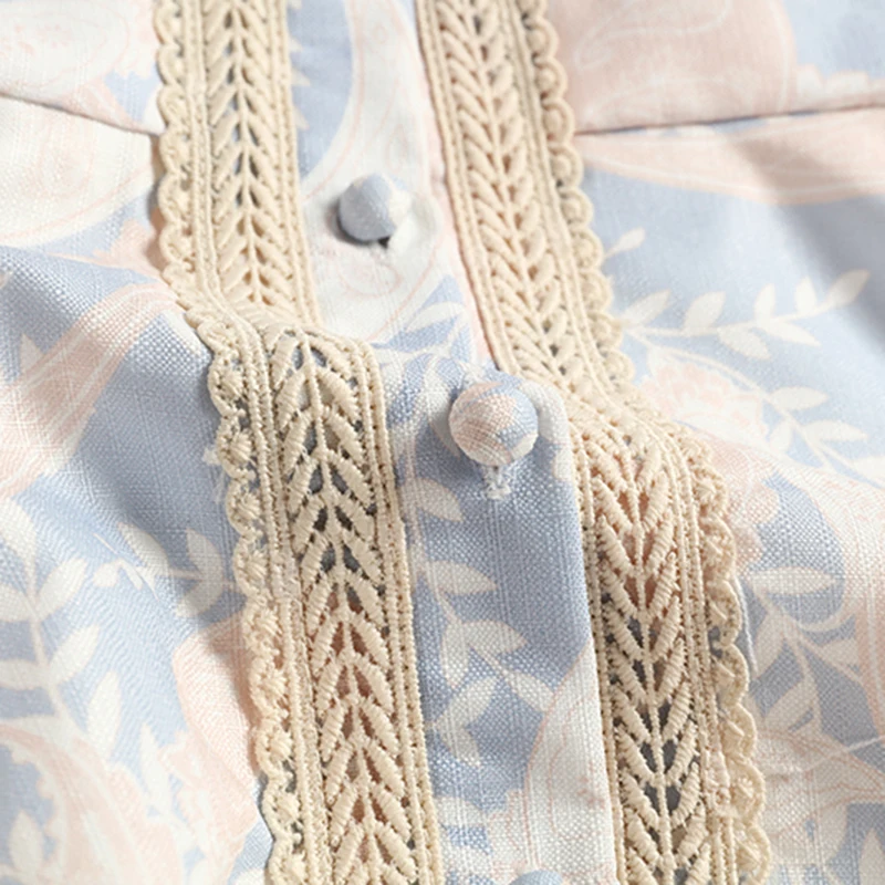 

VERDEJULIAY 2020 Spring New Runway Designer Print Dresses Women Luxury Stitching Hollow Lace Chest Lantern Sleeve Mini Dress