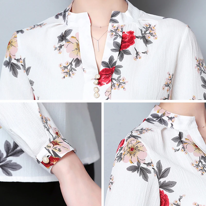 2021 модная шифоновая блузка с принтом женская рубашка длинным рукавом размера