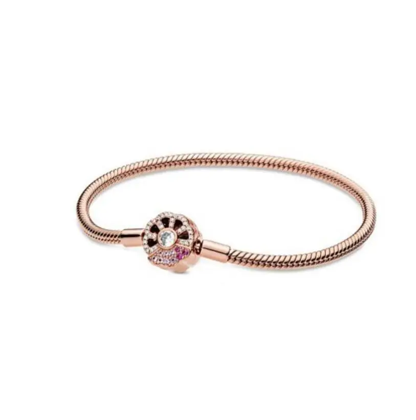 

925 sterling silver rose gold pink fan buckle snake chain fashion bracelet ladies jewelry