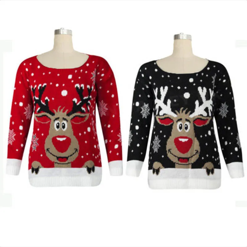Autumn Spring Women Christmas Deer Warm Knitted Long Sleeve Sweater Jumper Pullovers O-Neck Casual Cute Sweaters | Женская одежда