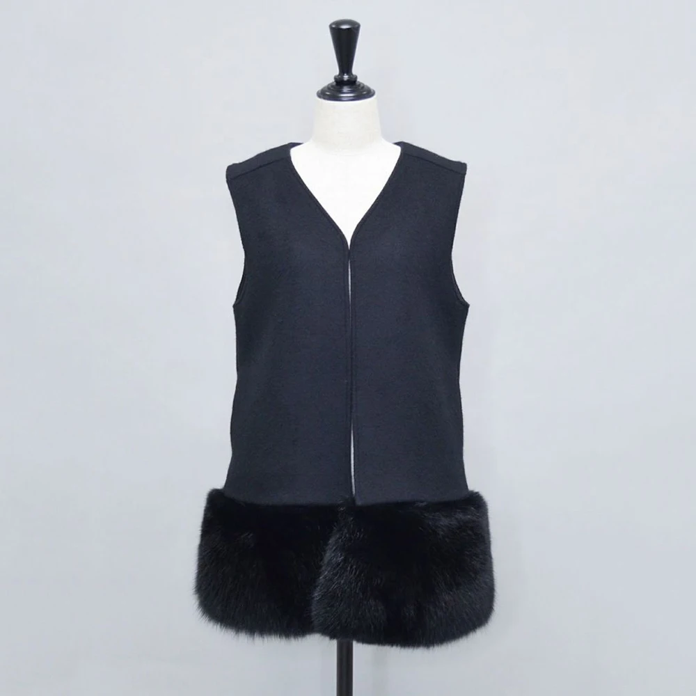

Autumn Women's Real Fox Fur Wool Vest Cashmere Gilet Fashion Detachable Waistcoat 2021 New S3604B