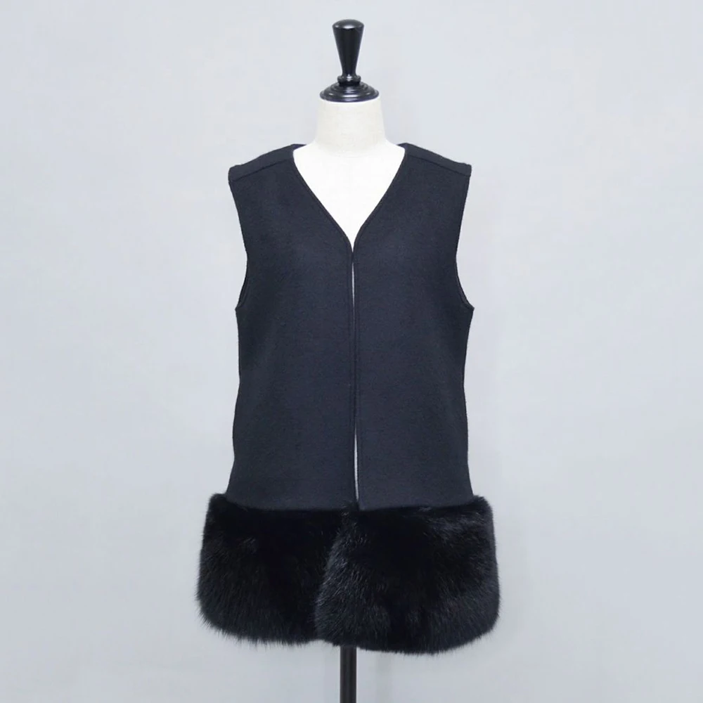 Outono Feminino Real Raposa Pele lã Colete Cashmere Gilet Moda Destacável 2022 Novo S3604b