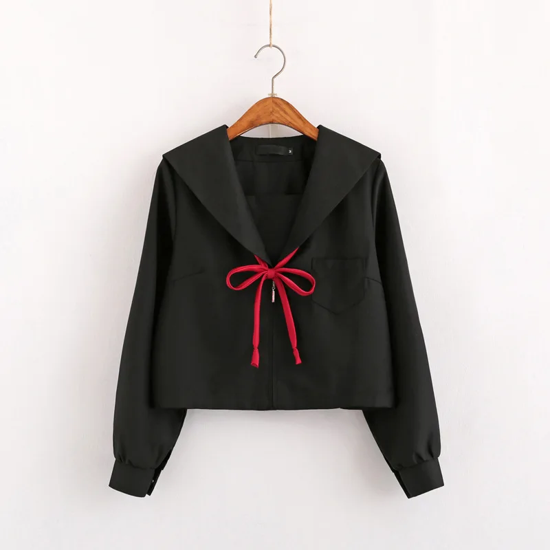 Long-sleeved shirt Школьные платья японские Jk униформы черный матросский костюм с галстуком аниме плиссированная юбка униформа платье для старшеклассниц студентов - Цвет: Long-sleeved shirt