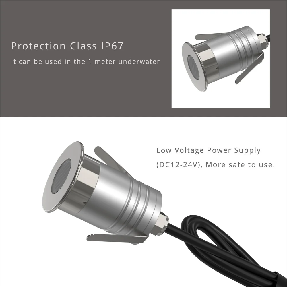 IP67 Водонепроницаемый похороненный светильник 1 Вт 3 светодиодный наземный 12В