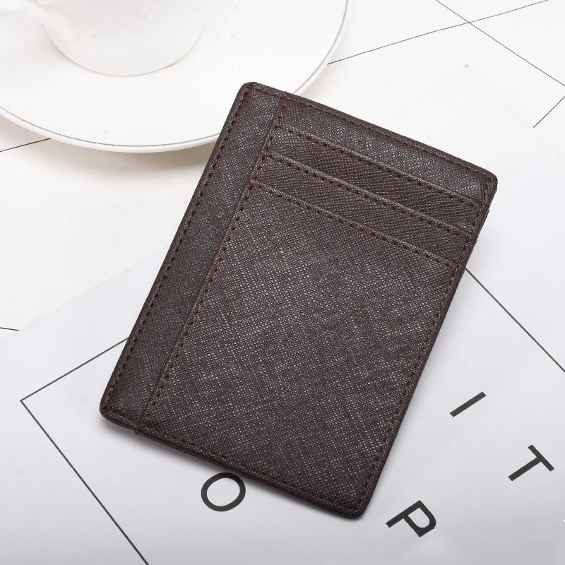 Split Leather Card Holder Men Women Slim Fashon Case  Bank Cards Solid Color Credit ID Card Holder  for Visa Black Brwon