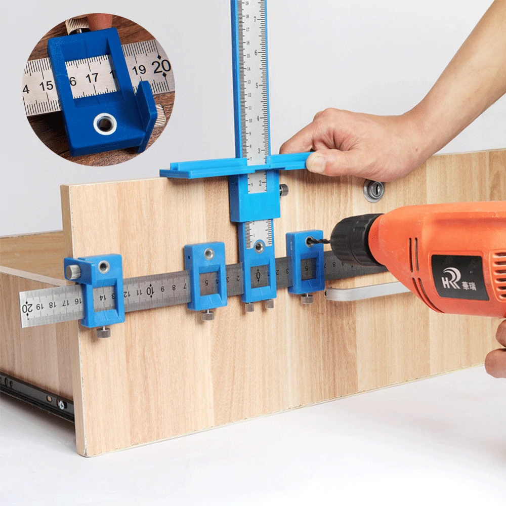 

Woodworking Tools Set Drill Bit Jig Tools Drill Guide Set Hole Punch Sleeve Cabinet Hardware Woodwork Drawer Locator Dowel Jig