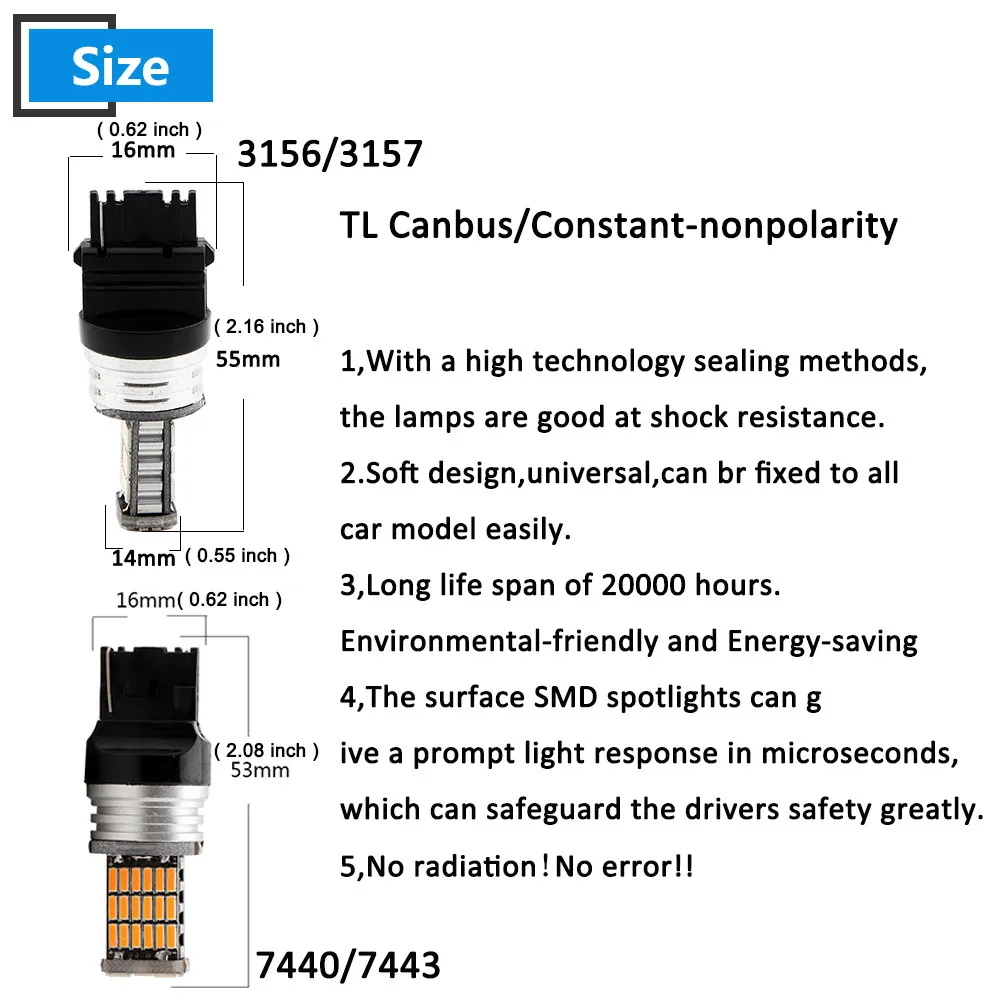 2 шт. Canbus 1156 1157 T20 7440 7443 3156 3157 4014 45 SMD Янтарный красный белый авто светодиодный