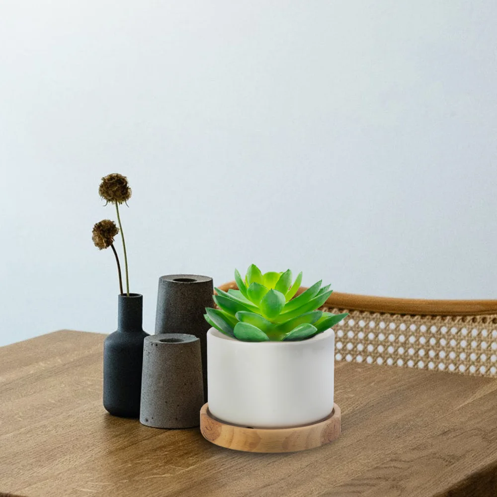 

3 Sets Ceramic Flower Pot Creative Plant Container Desktop Decoration with Tray