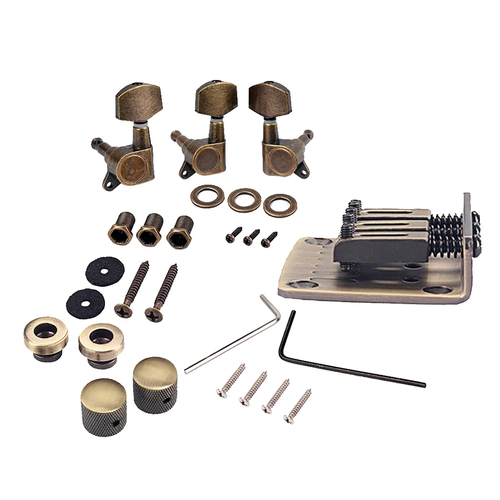 Combo Kits Bronze Saddle Bridge Tuning Pegs Control Knobs Strap Locks Wrenches Screws Washers for 3 String Cigar Box Guitar