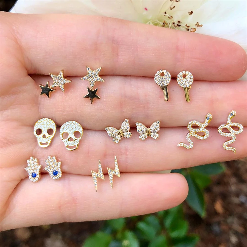 Vintage Flower Shell Moon Star Crystal Stud Earrings Set for Women Girls Fashion Small Earrings Boucle d'oreille Femme - Metal Color: 3454