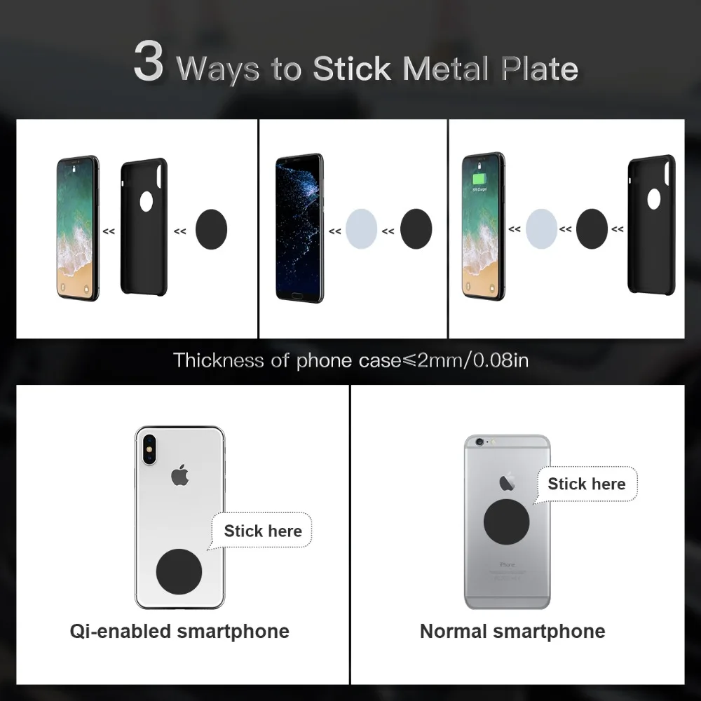 Mpow CA117 Metal Phone Holder Universal Car Mini Dashboard Mount Magnetic Round Stand |