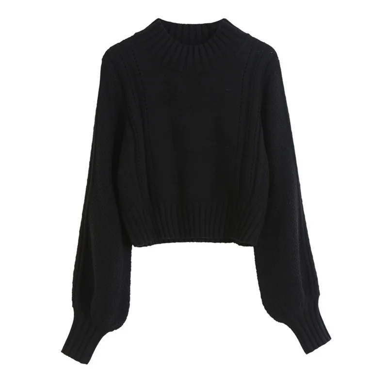 LANMREM полувысокий воротник сплошной цвет рукав-фонарик свитер для женщин уличная