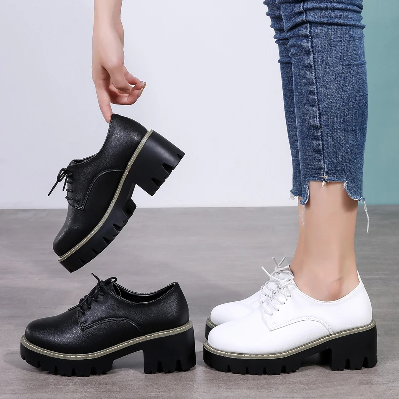 O16U-осенняя женская обувь из натуральной кожи оксфорды на шнуровке с круглым