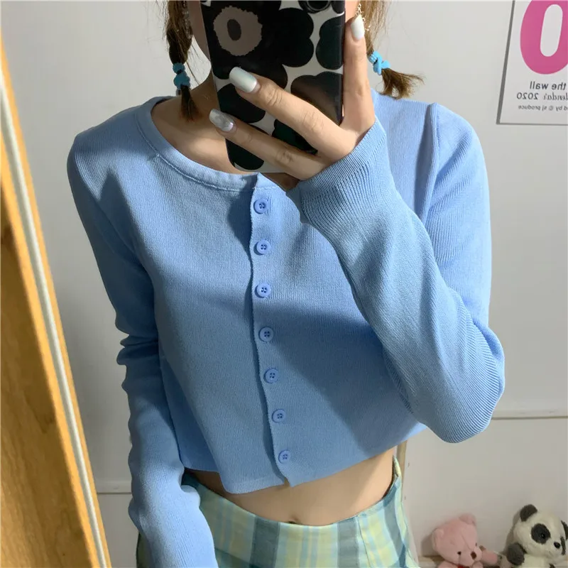 

Knitted cardigan women's 2021 spring new women's long sleeve short loose upper garment with high waist thin coat shirt