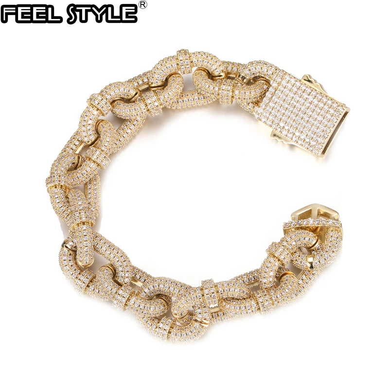 

Hip Hop 17MM Iced Out Twist Rope Chain Copper AAA+ Cubic Zirconia Stones Bracelet For Women Men Jewelry
