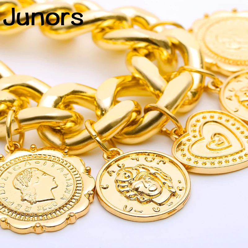 Панк металлическая золотая цепочка браслеты для женщин Королева голова портрет