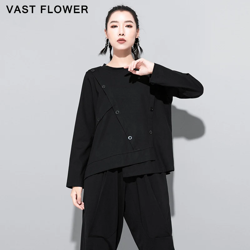 Женская футболка с длинным рукавом асимметричная свободная повседневная черная